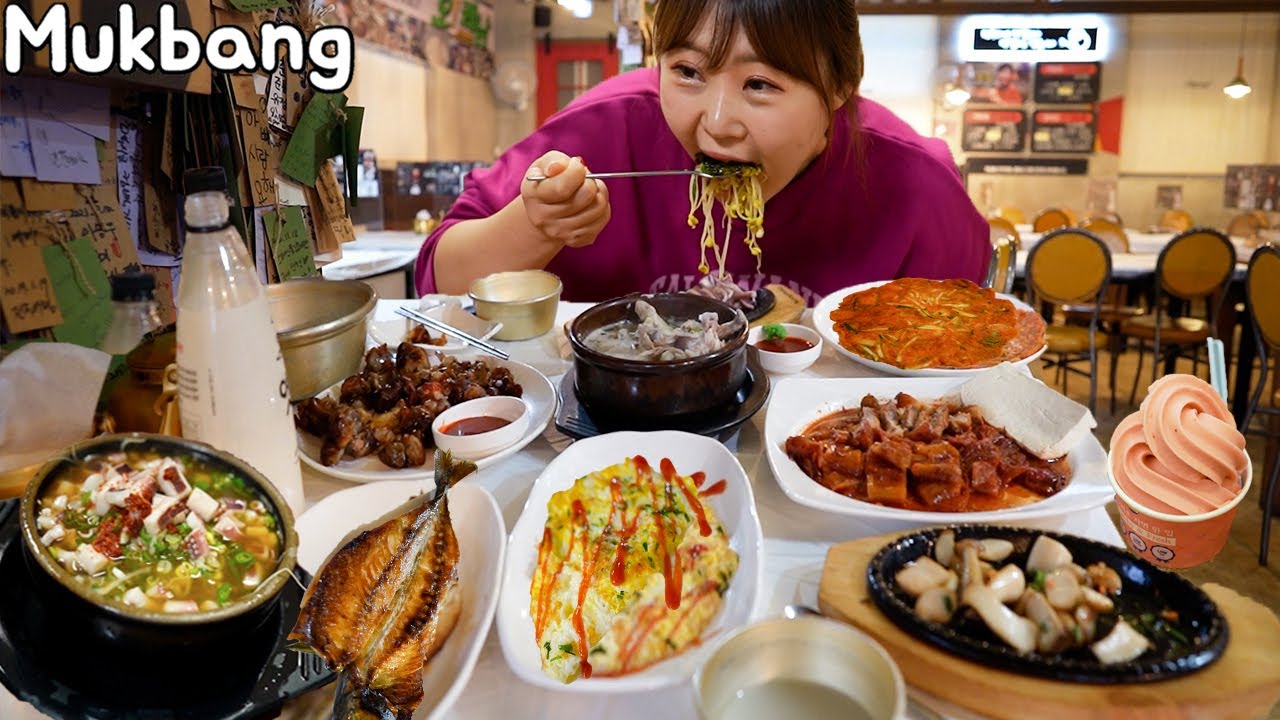 Mukbang | 32 доллара за 8 гарниров и 2 бутылки рисового вина в городе Чонджу.