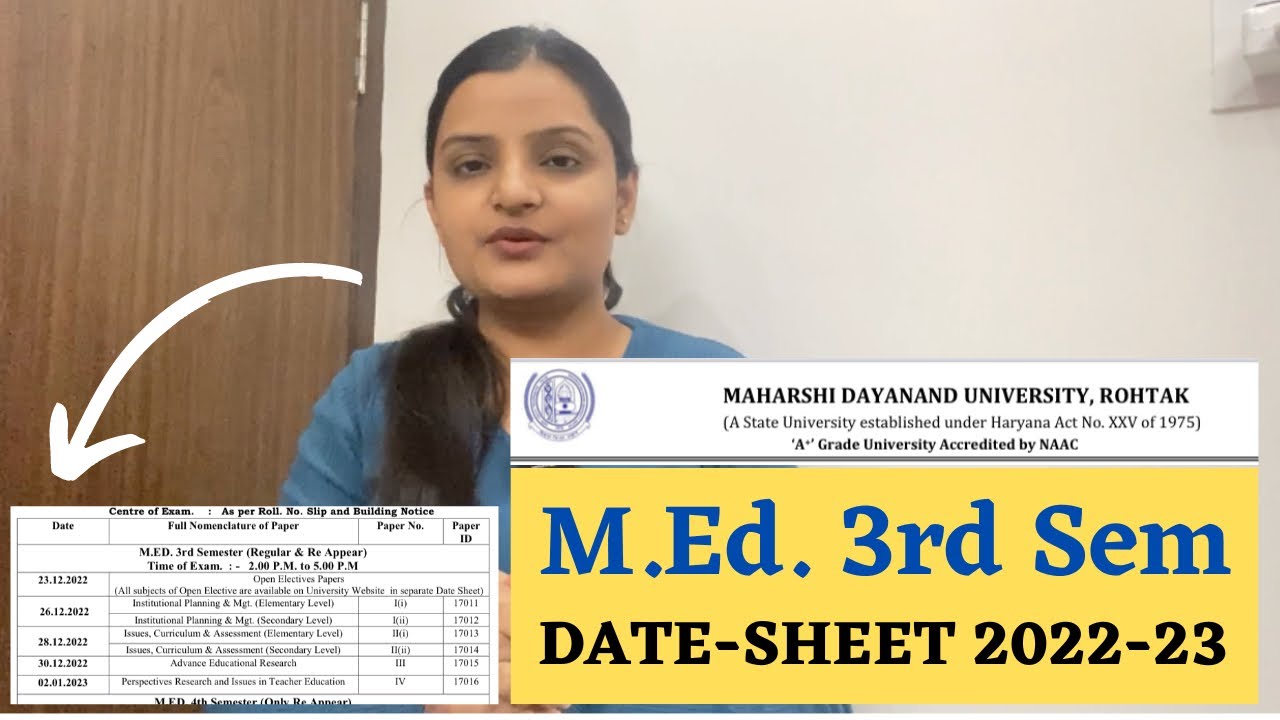 MDU M.Ed. 3rd Semester Date-sheet 2022 December Exams