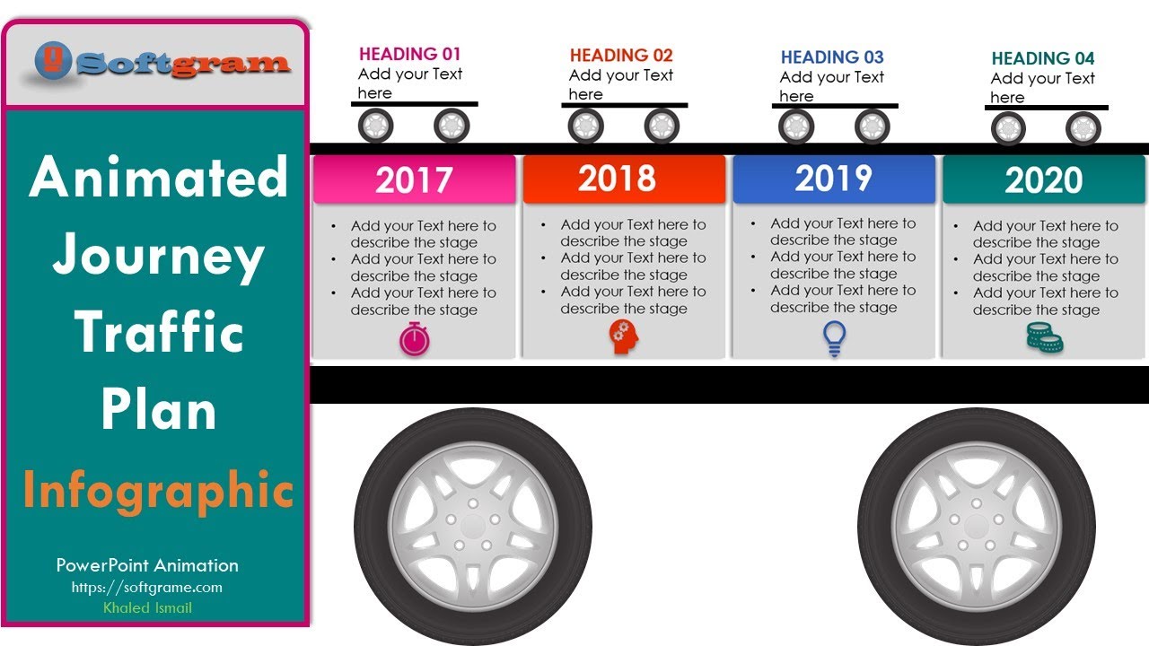 30.How to design Animated Journey Traffic Plan Timeline Infographic خطة سير مركبات متحركة بوربوينت