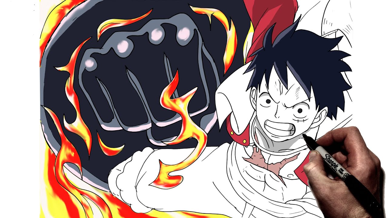 Как нарисовать Луффи Ред Рока | Пошаговое руководство | One Piece