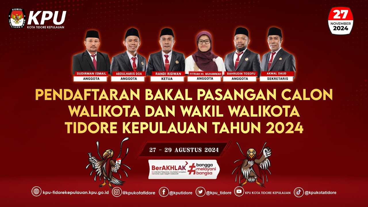 PENDAFTARAN BAKAL CALON WALIKOTA DAN WAKIL WALIKOTA TIDORE KEPULAUAN TAHUN 2024 (MASIAMAN)