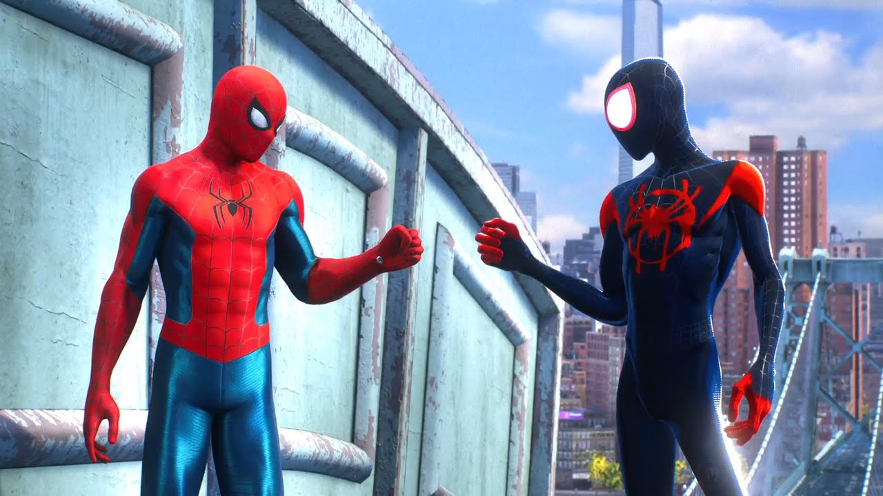 Питер и Майлз против Охотников в костюмах NWH Final Swing и ITSV — Spider-Man 2 PS5