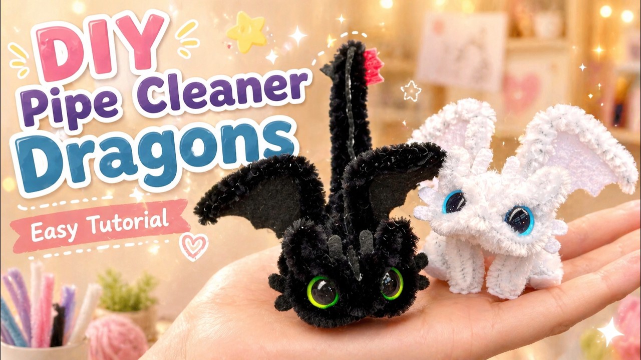 Pipe Cleaner Toothless & Light fury Tutorial, how to make cute dragons out of chenille stems