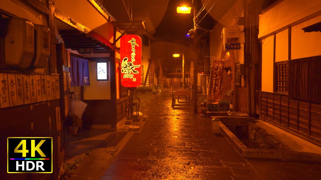Take a walk around Matsumoto, Nagano on a rainy night [4K HDR]