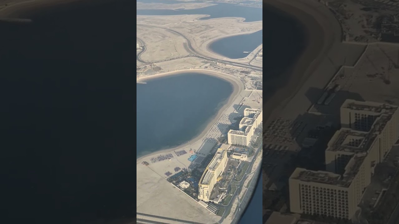 Dubai Airport A380 Takeoff with views of Sharjah, RIU Dubai, and Centara Mirage hotels