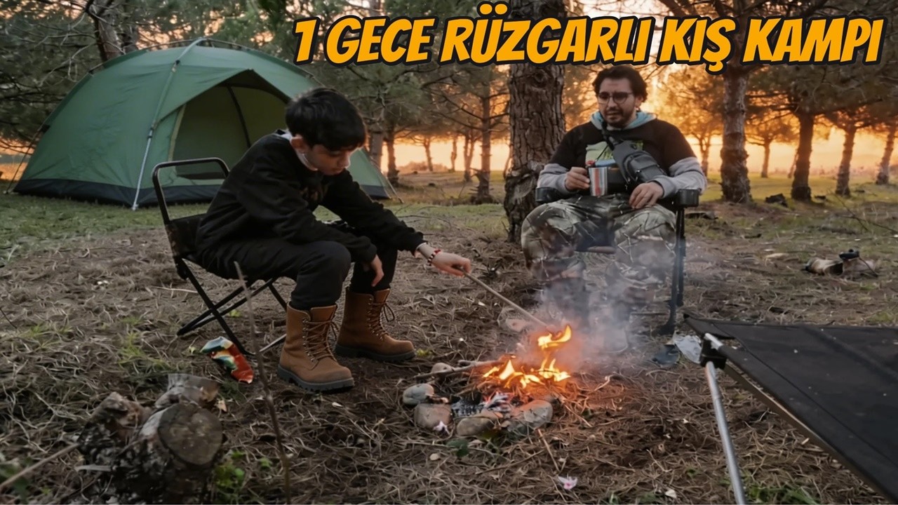 Ветреный зимний лагерь: Мы провели одну ночь в палатке вдвоем (2,5 человека) | #кемпингвидео