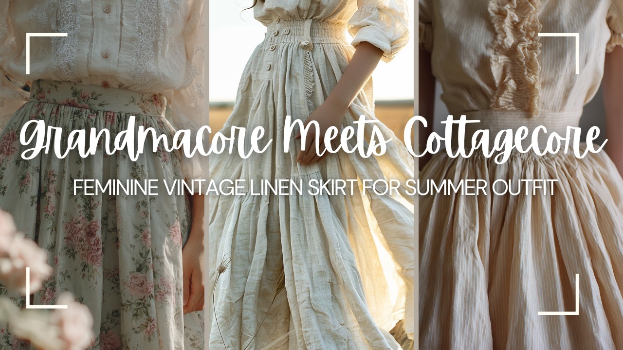 Grandmacore Meets Cottagecore: Feminine Vintage Linen Skirt For Summer Outfit