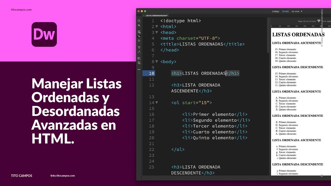 Manejo avanzado de Listas Ordenadas en HTML.