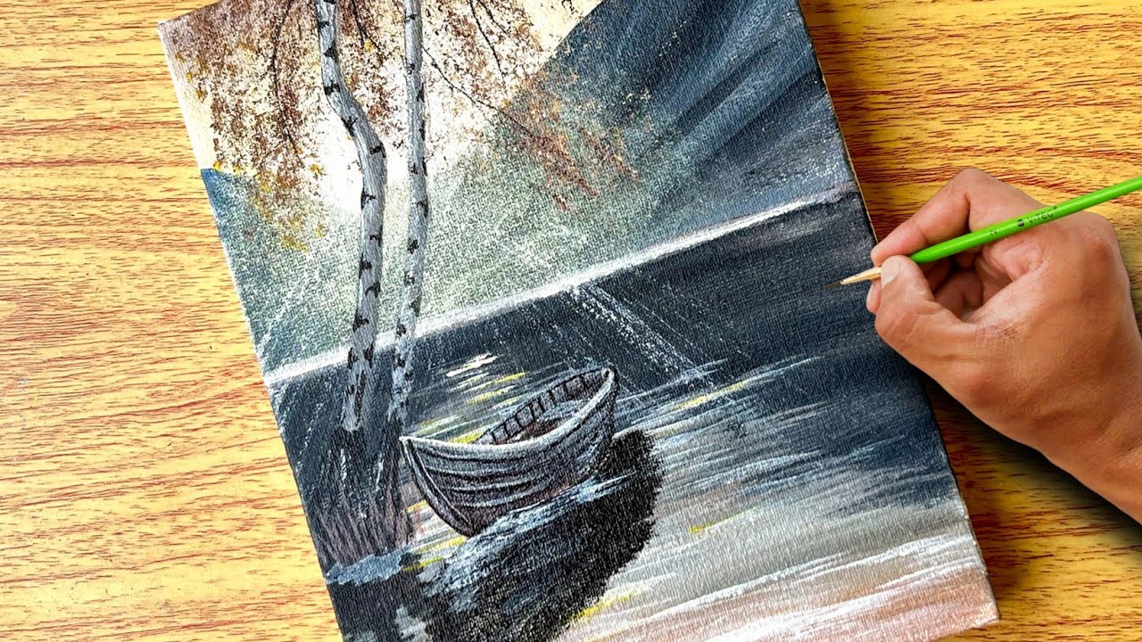 Morning lake painting tutorial / Canvas painting / How to paint