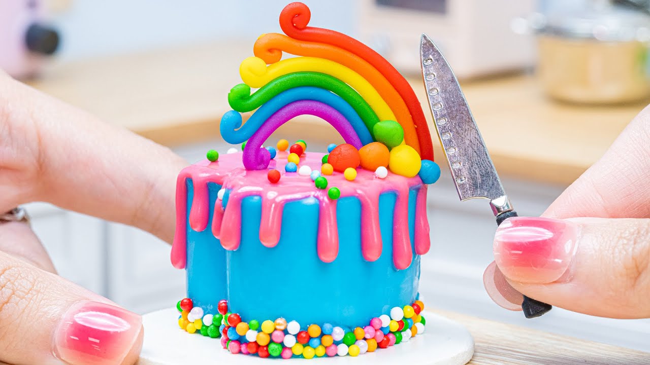 Colorful Rainbow Cake 🌈 Tiny Rainbow Heart Cake | Satisfying Miniature Rainbow Cake Decorating