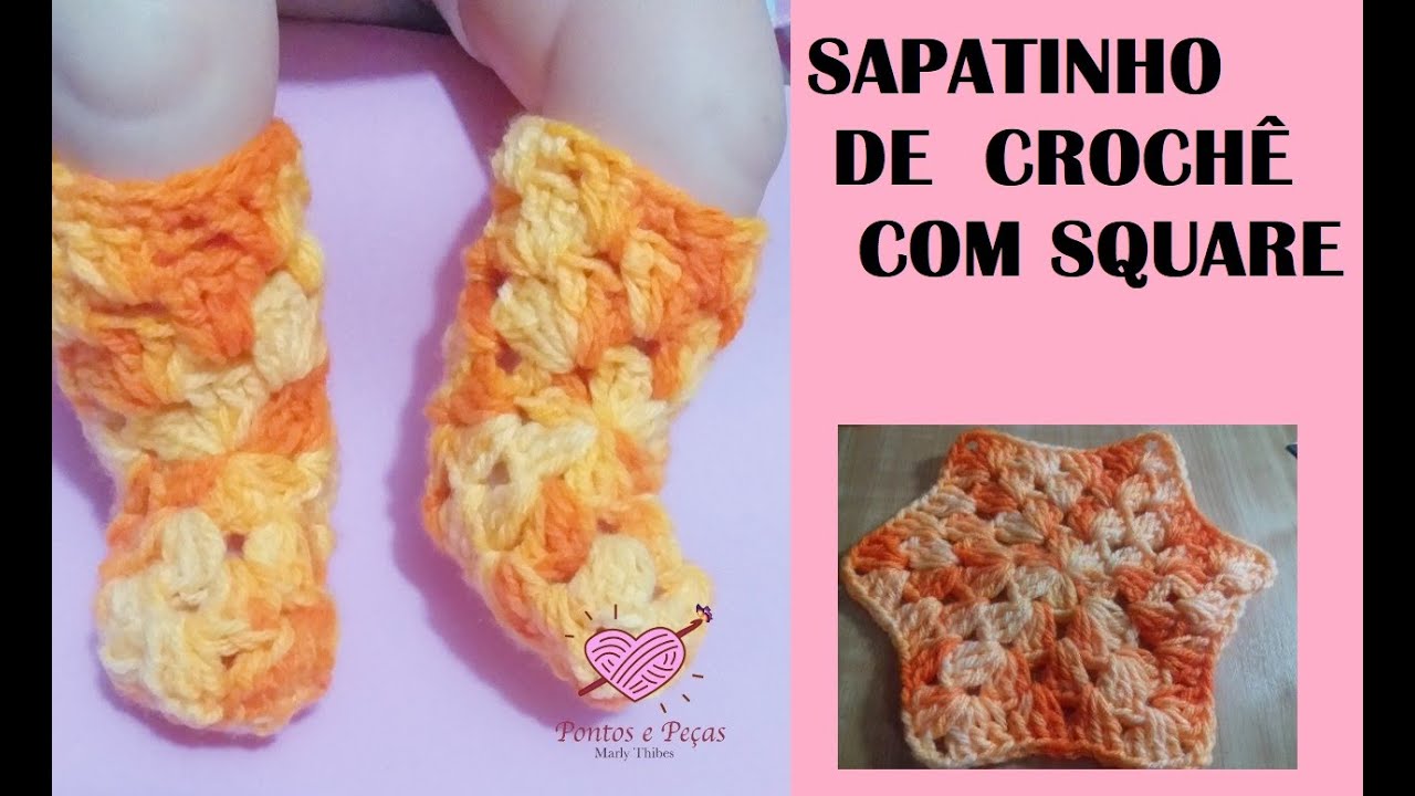 como fazer sapatinho com quadradinhos em croch&ecirc; @marlythibes