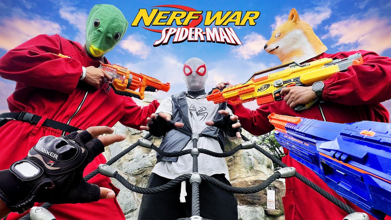 NERF War | SPIDER-MAN Bros Defeat BADGUY Team (Nerf First Person Shooter)