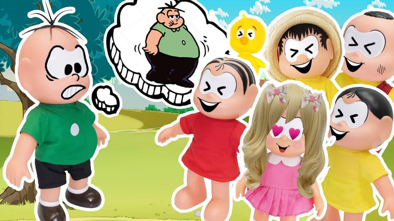 Cebolinha fofo demais com Mônica, Cascão, Chico bento e Pintinho amarelinho