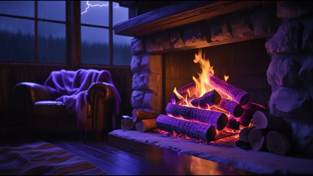 Cozy Fireplace & Gentle Rain at Night 🔥🌧️ Deep Sleep, Calm & Healing (No Music)