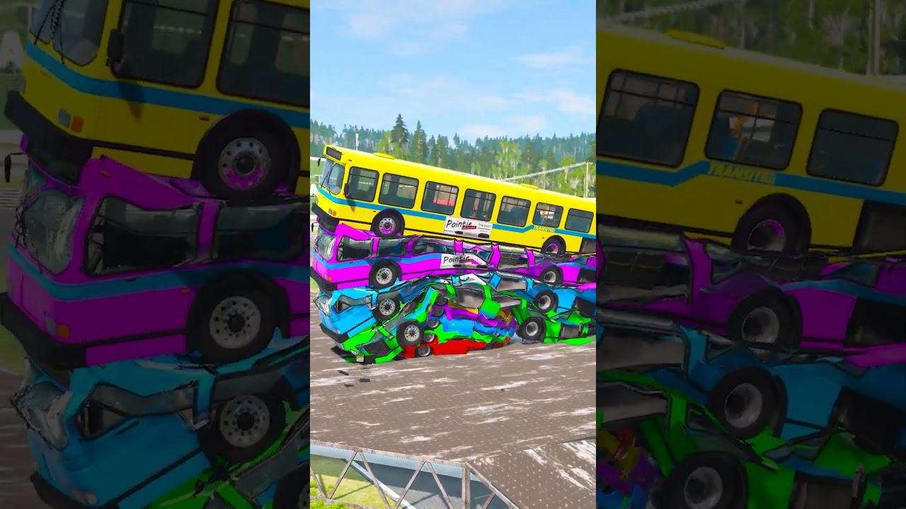 Mixed Rainbow Colour Cars & Buses Fall Crash #11 - BeamNG.Drive
