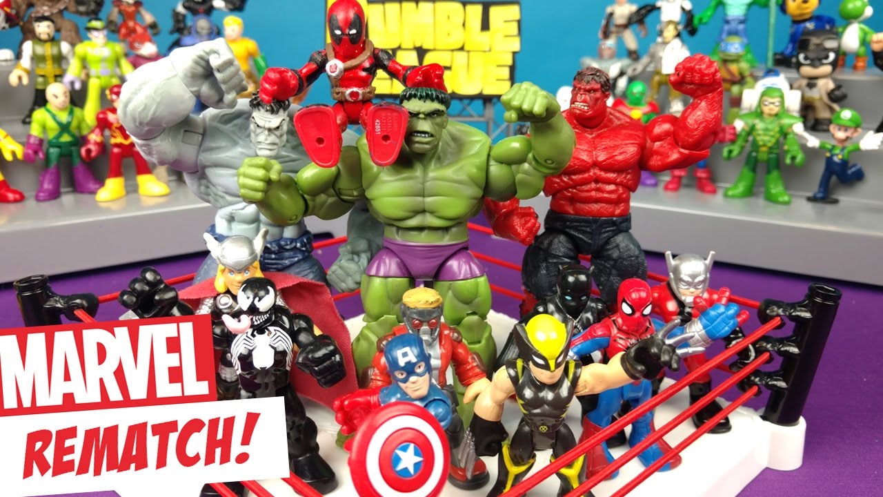 Marvel Superhero Toys REMATCH Shake RUMBLE with Spiderman, HULK & Avengers Toys // RUMBLE LEAGUE