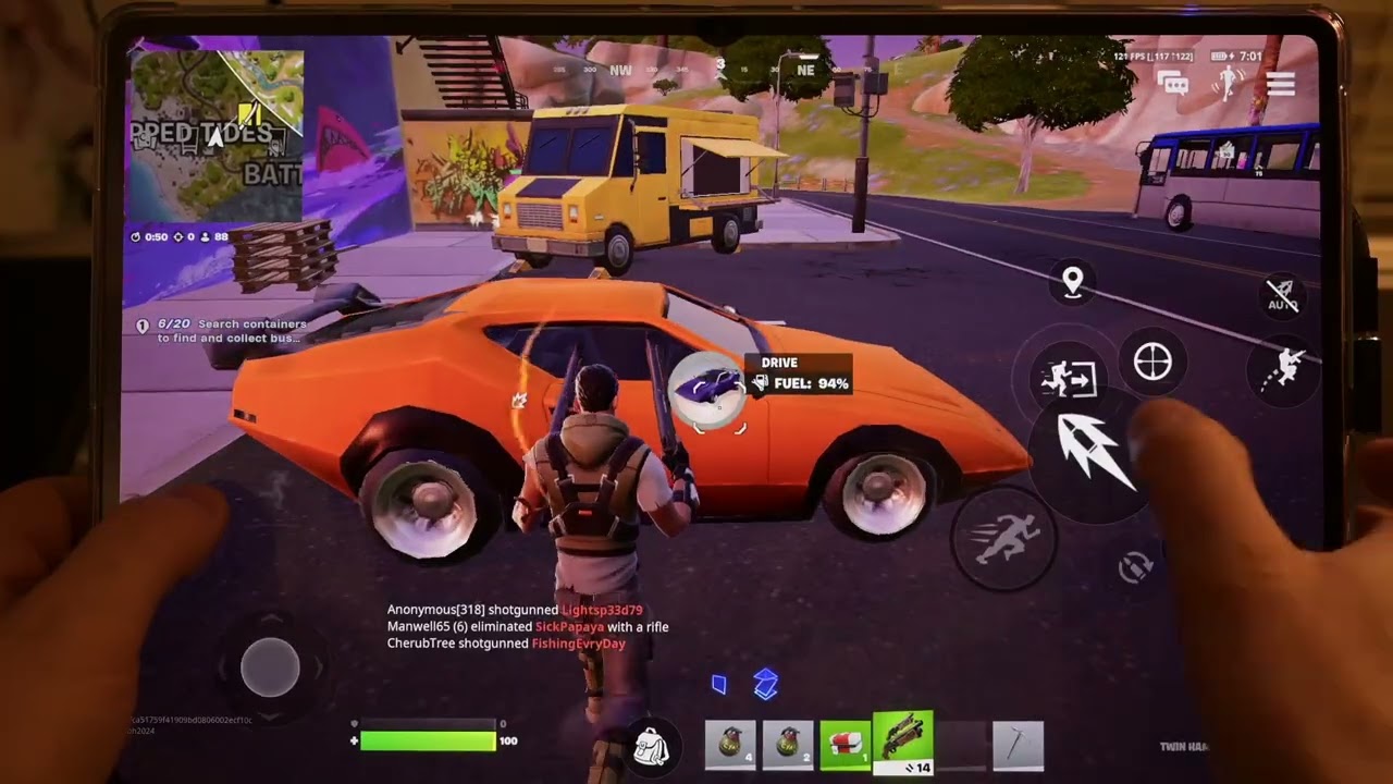 Fortnite epic graphics, epic texture , 100% resolution & 120fps test on samsung galaxy tab S11 ultra