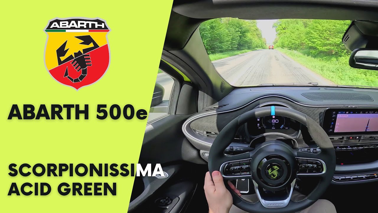 2024 Abarth 500e - POV driving, Exterior and Interior - Acid Green Scorpionissima