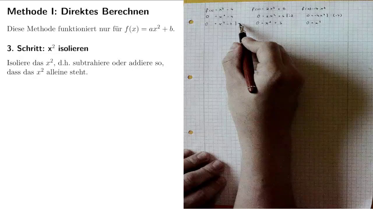 Nullstellen quadratischer Funktionen direkt berechnen