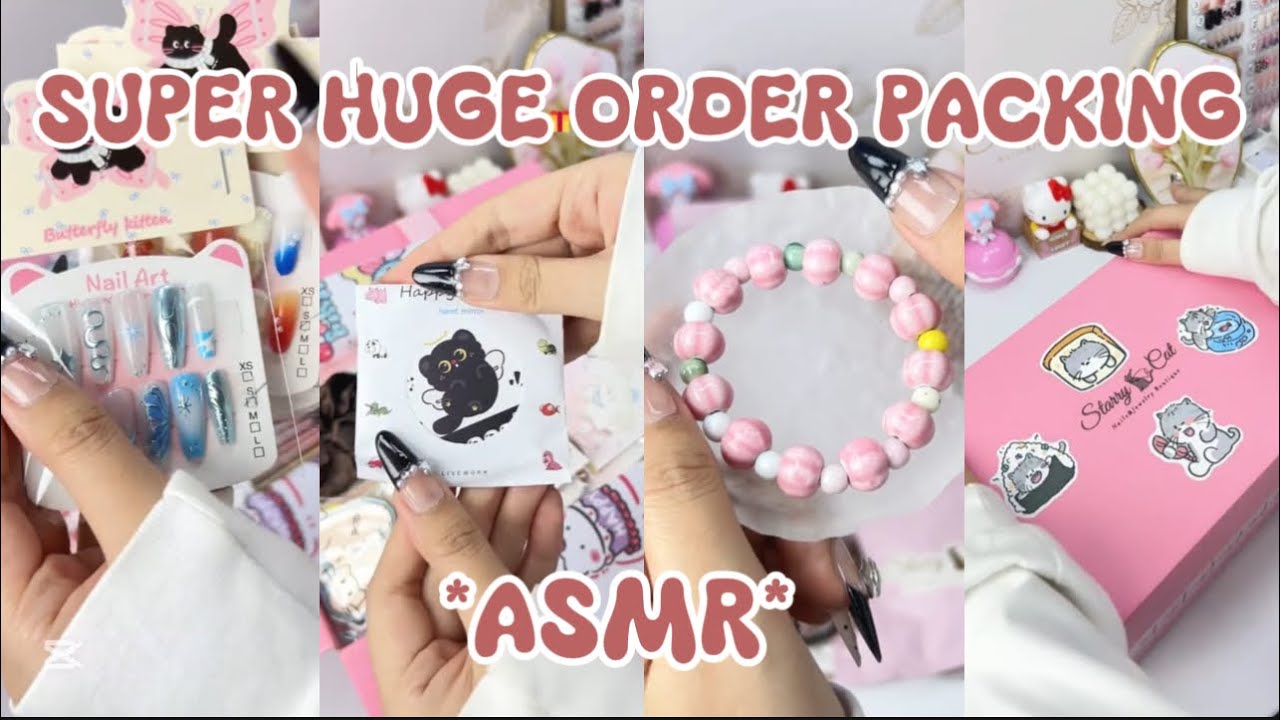 SUPER HUGE ORDER PACKING ASMR 🌸💗|| small business || nails art|| nails ASMR || asmr