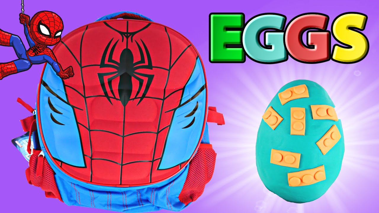 SURPRISE SPIDERMAN BACKPACK ~ Giant Play Doh Egg LEGO Spongebob TMNT Frozen Avengers MLP