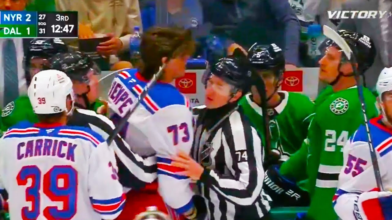 Matt Rempe Roope Hintz Fight After Miro Heiskanen Hit | New York Rangers vs Dallas Stars Highlights