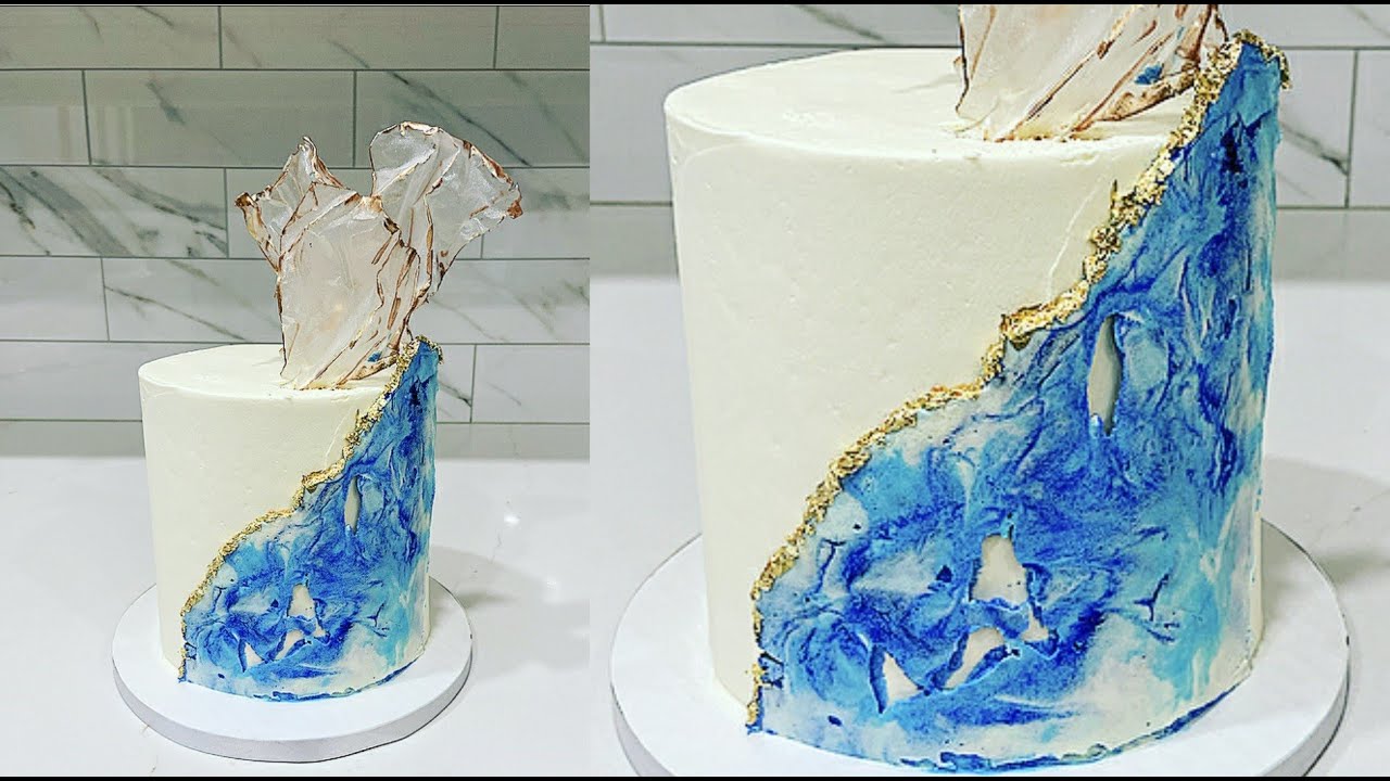Buttercream marble cake with acetate sheet | Rice paper sail  | Cake decorating tutorials