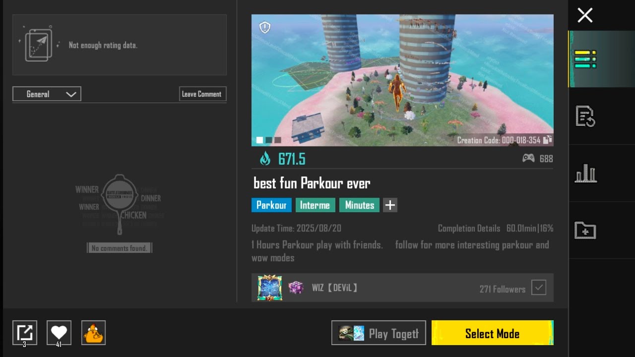 BGMI Best fun Parkour ever /⚡BGMI WOW PARKOUR MODE (18354)