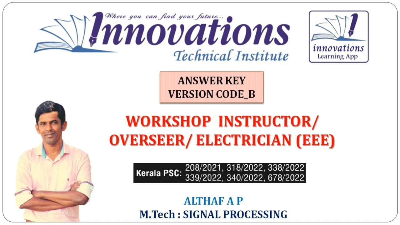 Answer Key | Workshop Instructor (EEE) | KPSC 678/2022