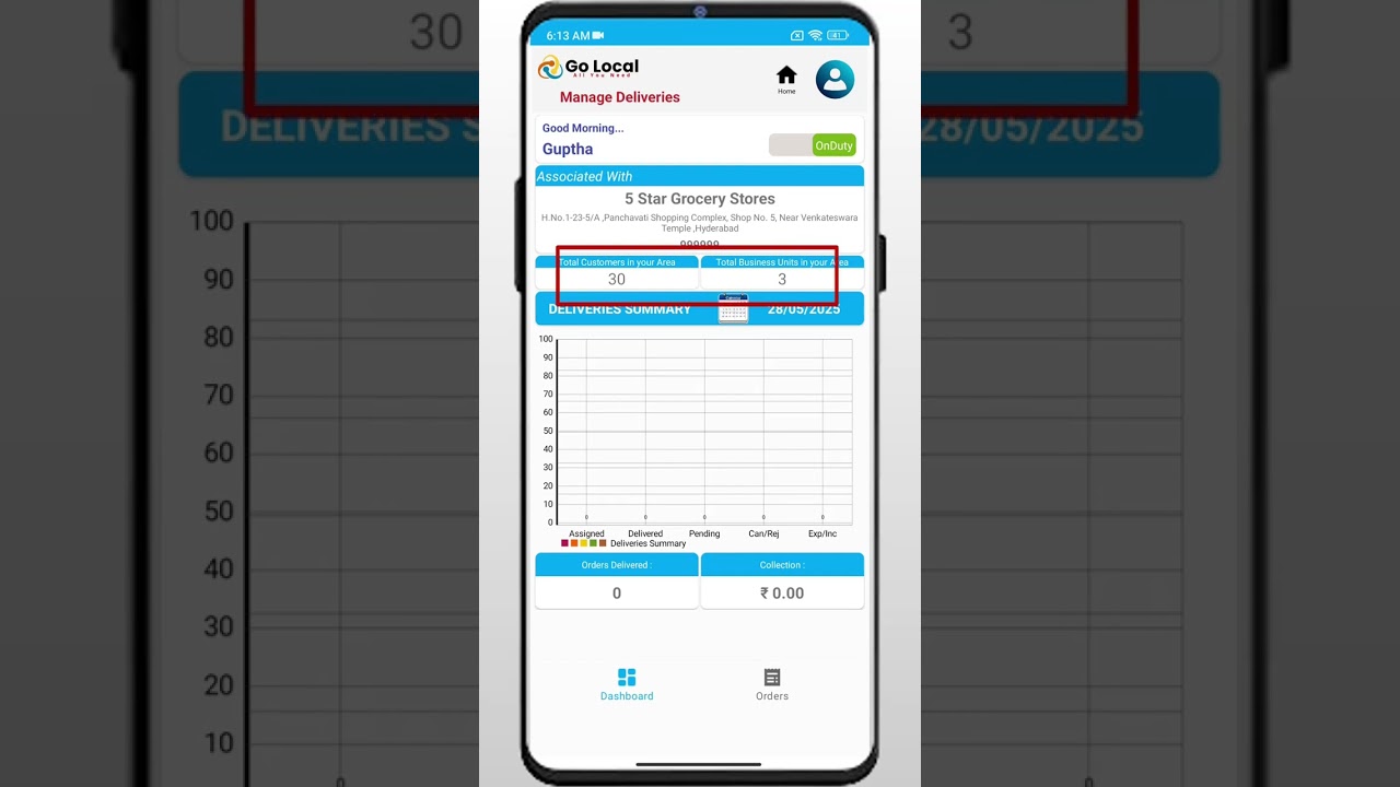 Delivery Assistant DashBoard in GoLocal (1/2)
