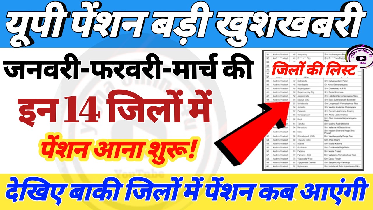 Up Pension 2026 : यूपी से 14 जिलों मे पेंशन आना शुरू! जनवरी-फरवरी-मार्च की पेंशन! pension kab ayegi