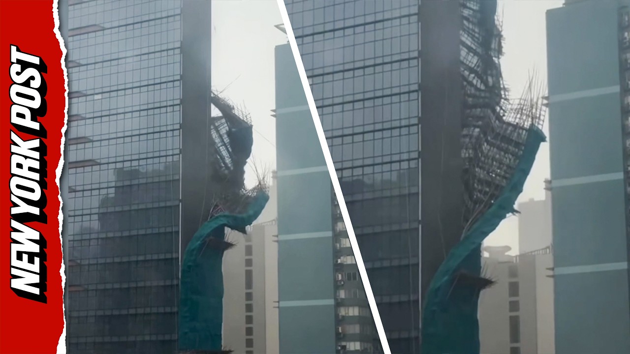 Scary Moment Scaffolding Collapses in Hong Kong as High Rise Takes Beating From Typhoon Noul