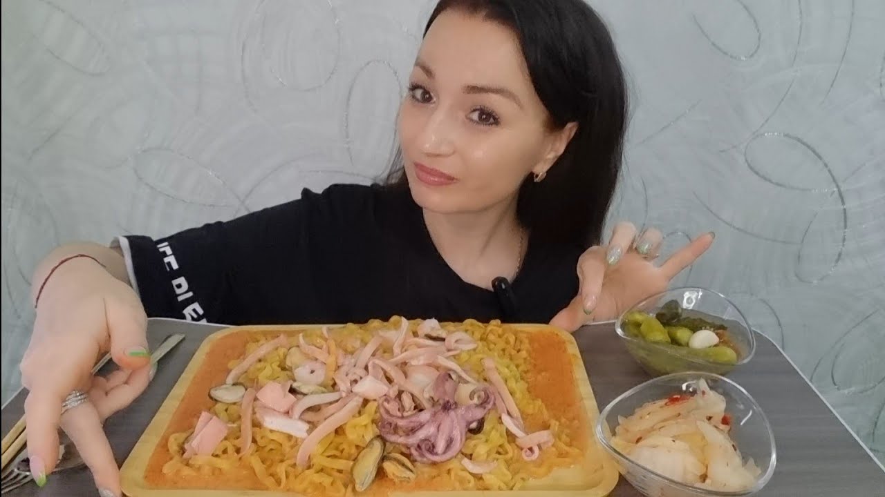 Булдак Карбонара с Море Продуктами🦪🦐🦑🍜# mukbang#kristinakiss#food#