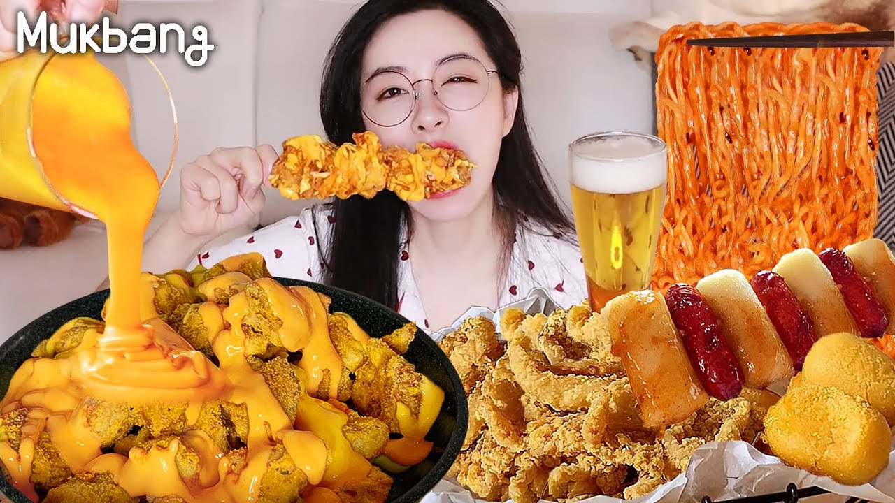 Cheese seasoning + cheddar cheese chicken mukbang🍗BBQ new menu chicken!Buldak Spicy noodles mukbang