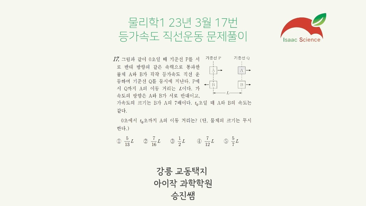 물리학1 등가속도 직선운동 문제풀이 230317