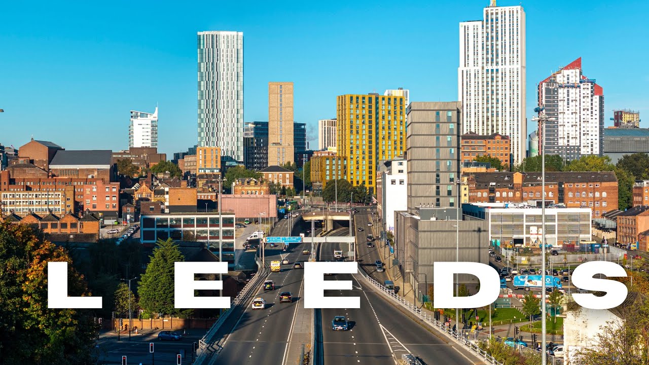 Leeds Skyline. A Stunning Cinematic Aerial View in 4K.