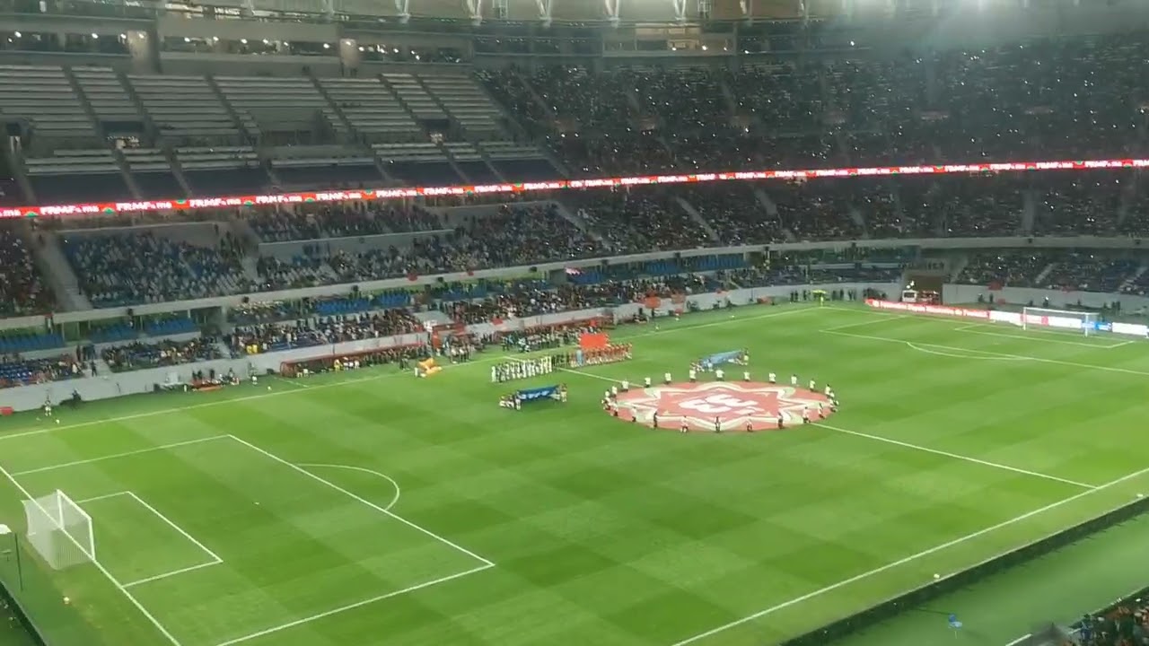 المغرب # اوغندا لحظة دخول الفريقين وعزف النشيد الوطني للبلدين