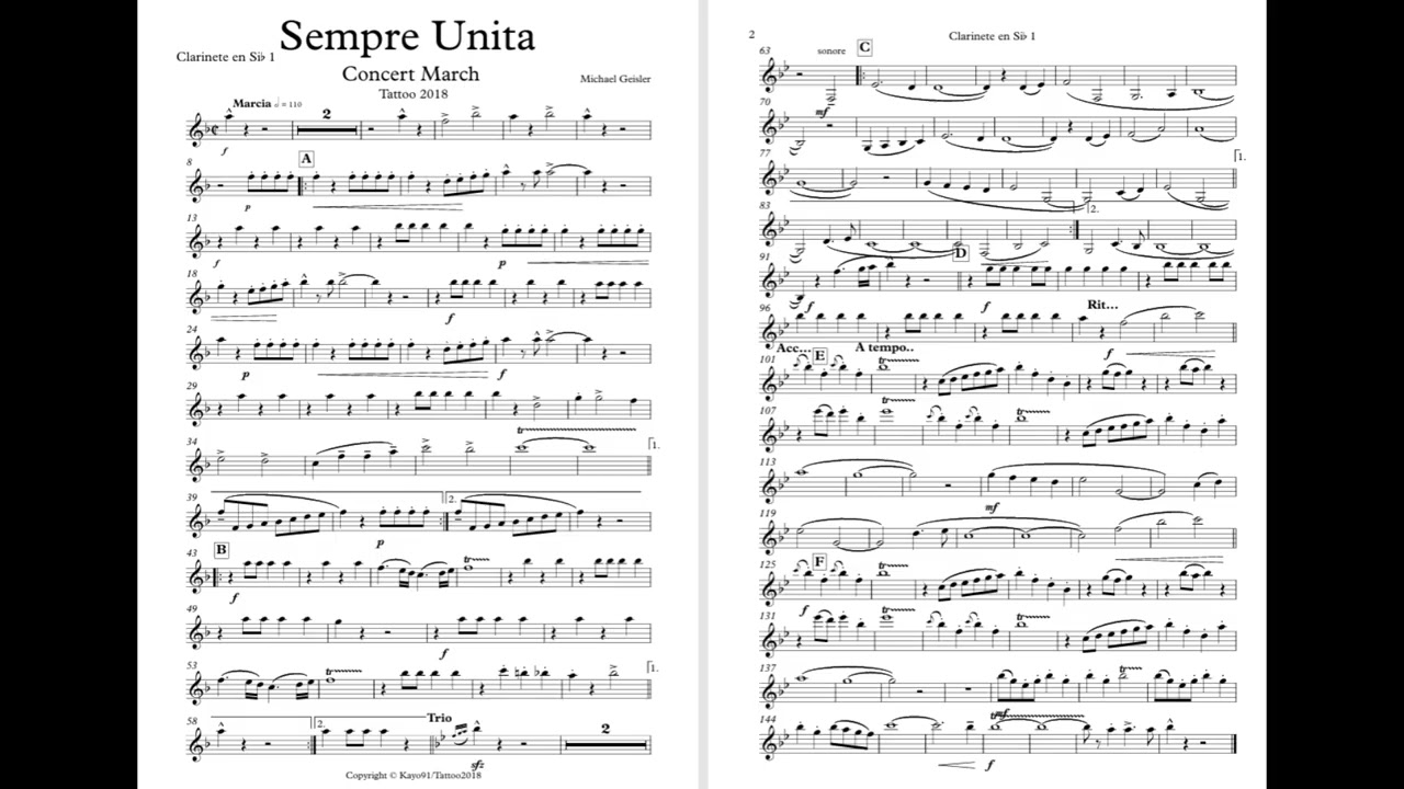 Sempre Unita Clarinet 1 Play Along Sheet Music