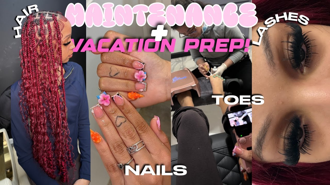 MAINTENANCE + VACATION PREP! 🏝️Lashes, nails, toes, hair, + pack with me! Malia Jai 