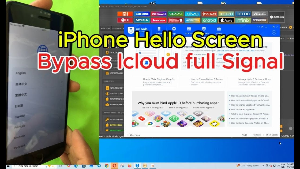 iPhone Hello Screen Bypass Icloud full Signal