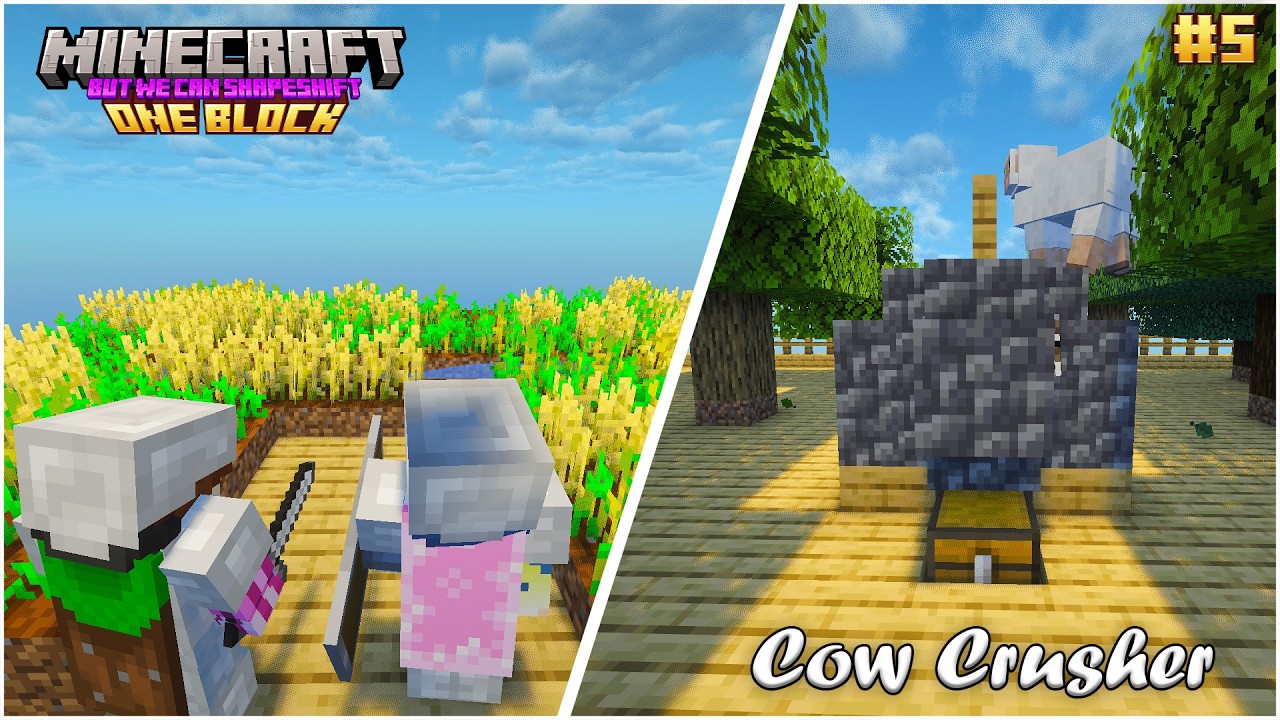 One Block Survival: Building a Farm Area + Cow Crusher! | #5 | The Music Boy