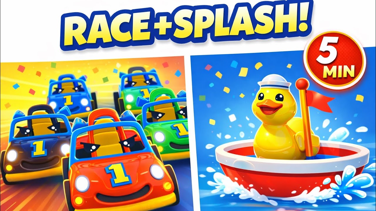 Race & Splash Remix! (Cars + Ducky)- Waffles and Onyx| Nursery Rhymes & Kids Songs
