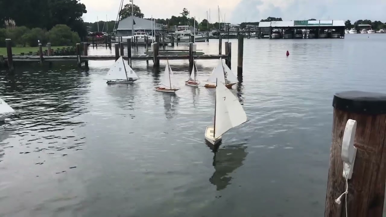 R/C Skipjacks sailing at the Calvert Marine Museum.