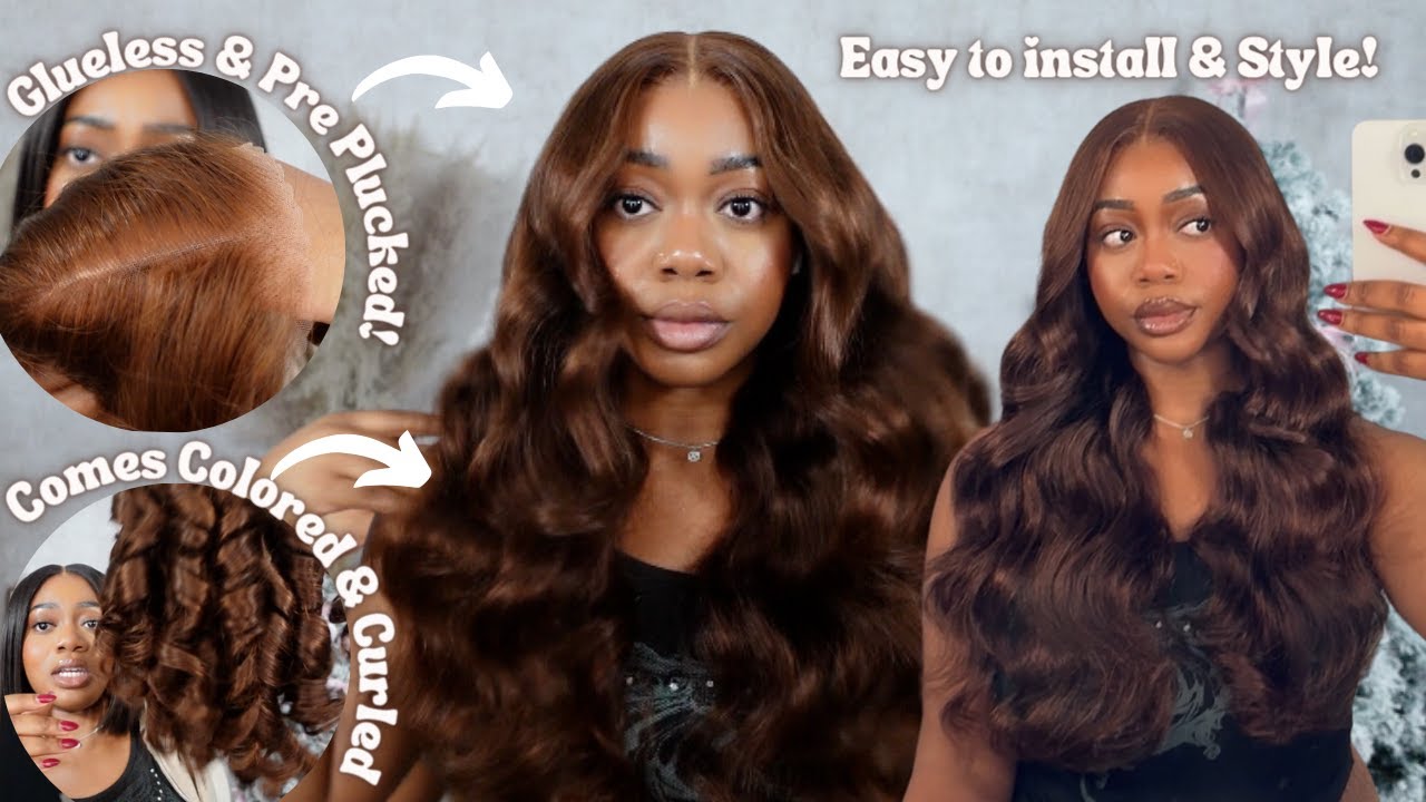 A CHILL LATE NIGHT WIG INSTALL✨ CHOCOLATE BROWN PRE-PLUCKED PRE-CURLED GLUE-LESS WIG |Arabella Hair