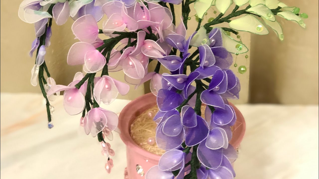 #цветыручнойработы МК✨Глициния✨Цветы из капрона🌸