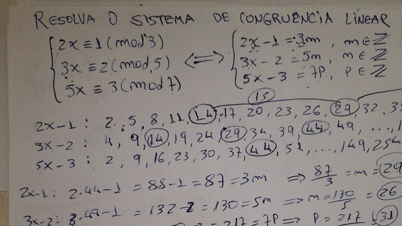 RESOLVENDO UM SISTEMA DE CONGRUÊNCIA LINEAR SEM USAR O TEOREMA DO RESTO CHINÊS.