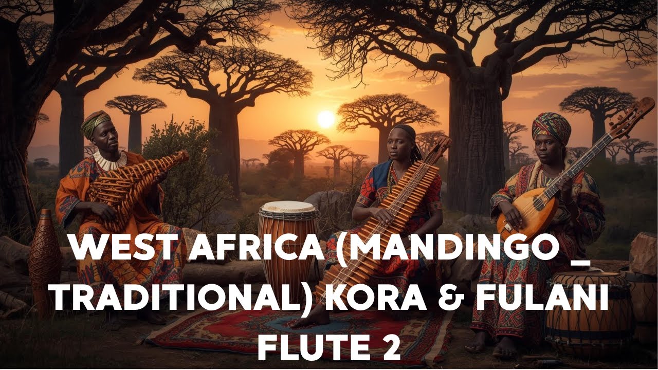 West Africa (Mandingo _ Traditional) kora & Fulani flute 2 - relaxingafricanmusicinstrumental