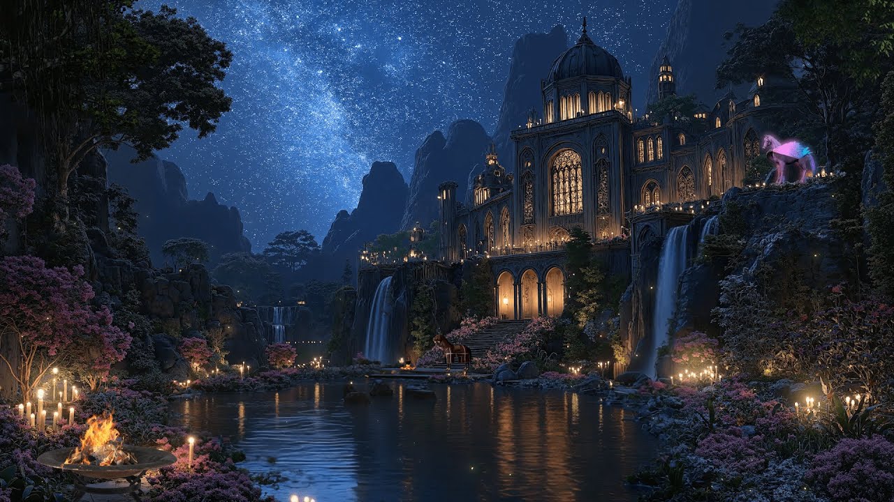 Enchanted Castle Terrace – Relaxing Medieval Ambience at Night with River & Nature Sounds
