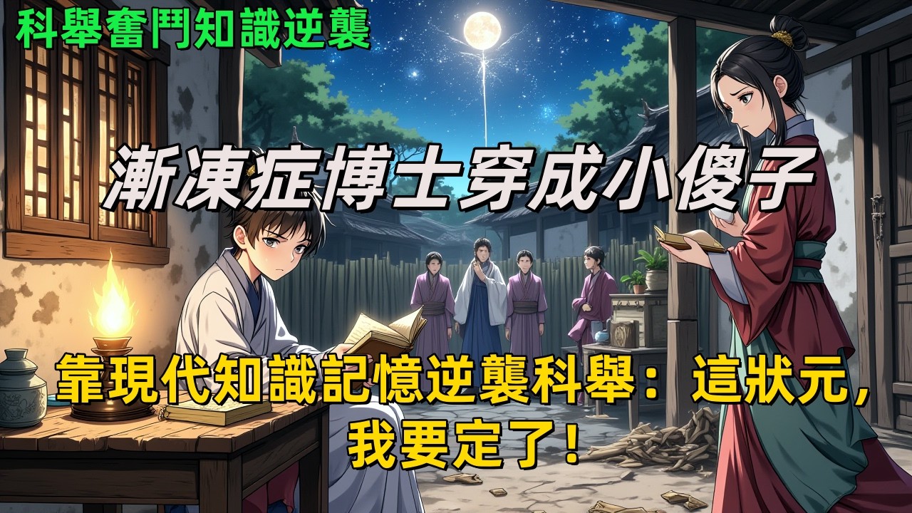《漸凍症博士穿成小傻子，靠現代知識記憶逆襲科舉：這狀元，我要定了》二十七歲病死，醒來成被欺的小傻子。前世所學全在腦中，母親護犢。欽天監觀星長嘯文曲星現。田埂上撒種背書，他冷笑：科舉是逆天改命的踏腳石