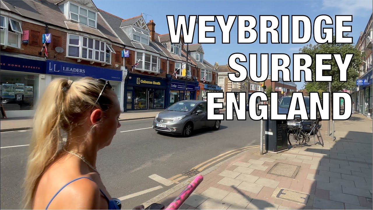 Weybridge Town Centre Street View, Surrey, UK, England 🇬🇧 4K HDR